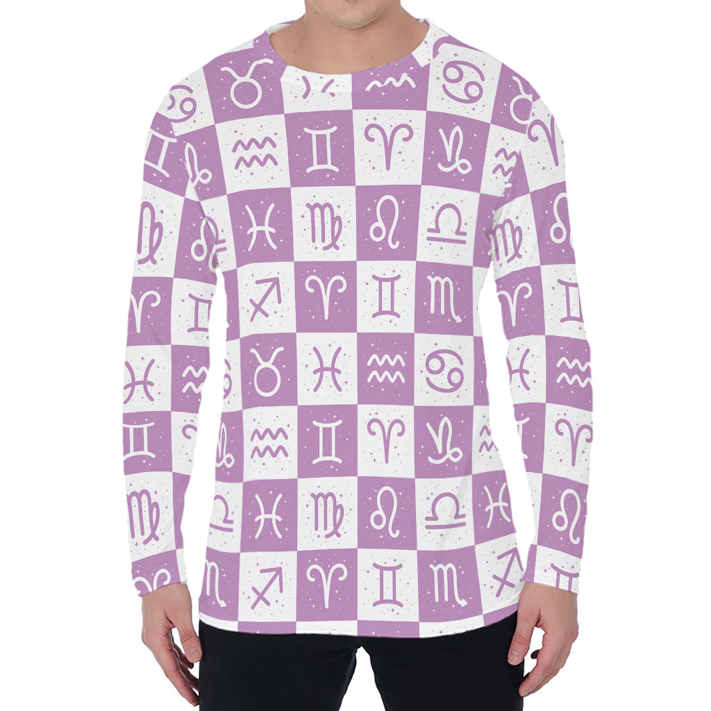 White And Purple Zodiac Signs Print Men's Long Sleeve T-Shirt