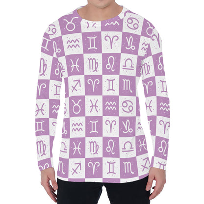 White And Purple Zodiac Signs Print Men's Long Sleeve T-Shirt