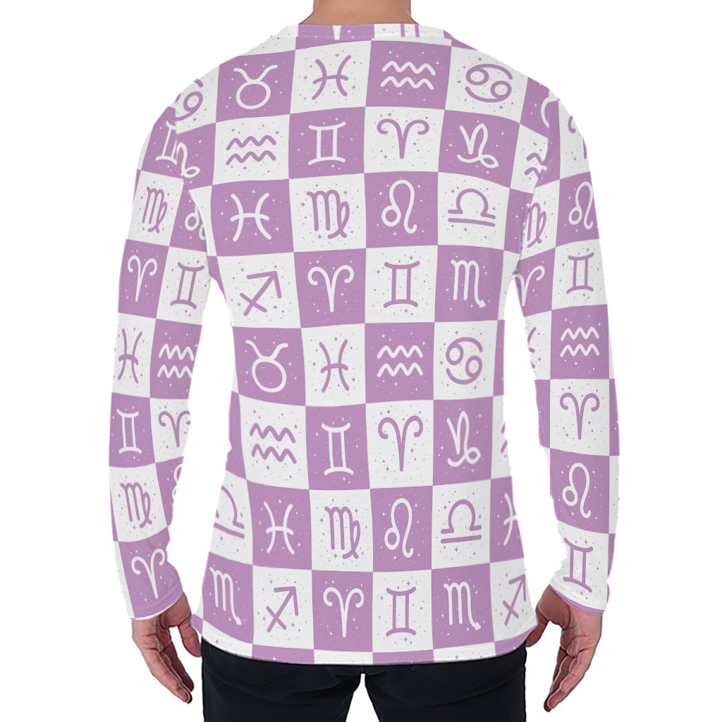White And Purple Zodiac Signs Print Men's Long Sleeve T-Shirt