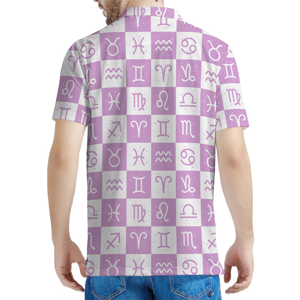 White And Purple Zodiac Signs Print Men's Polo Shirt