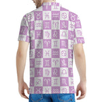 White And Purple Zodiac Signs Print Men's Polo Shirt