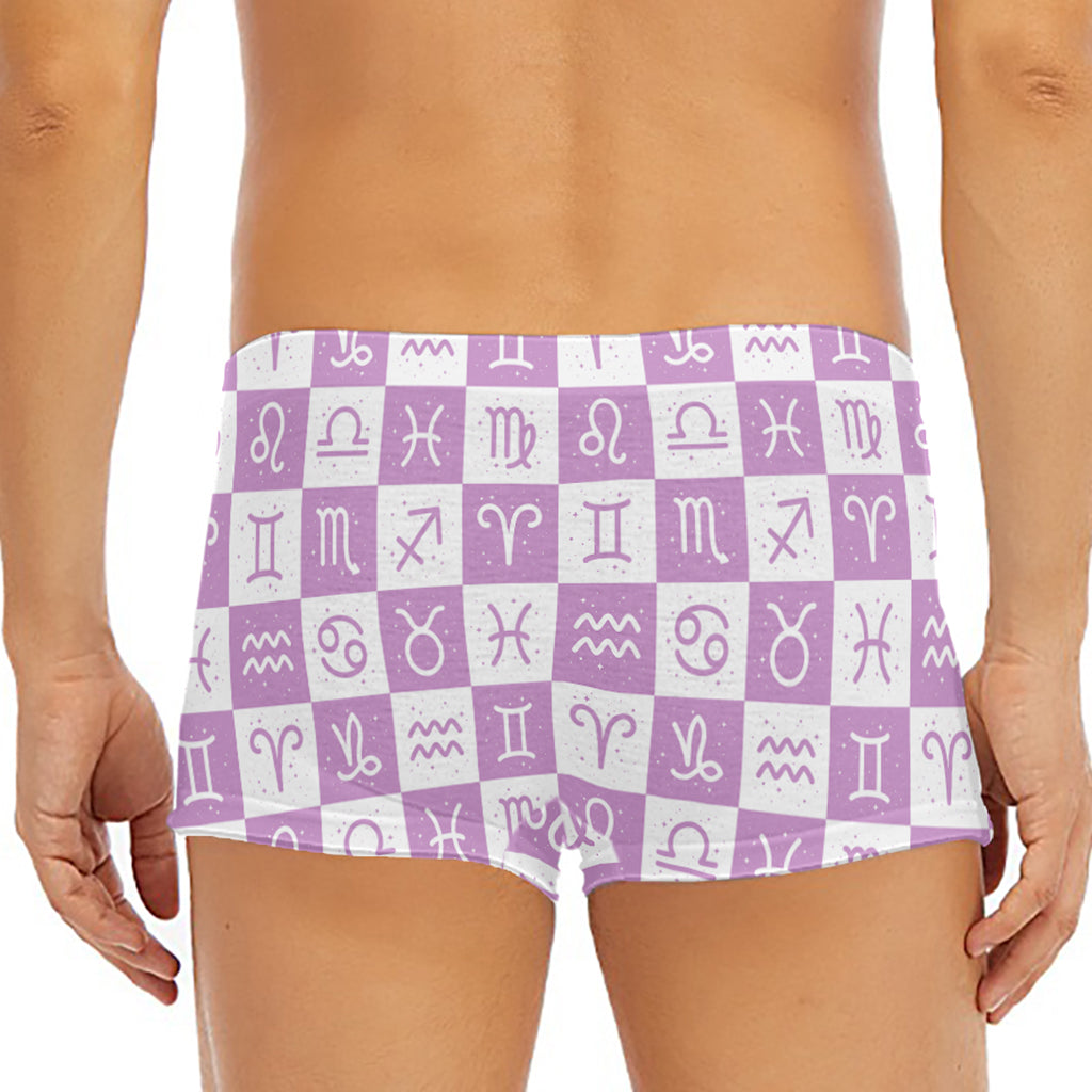 White And Purple Zodiac Signs Print Men's Short Boxer Briefs