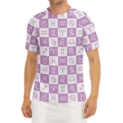 White And Purple Zodiac Signs Print Men's Short Sleeve Rash Guard