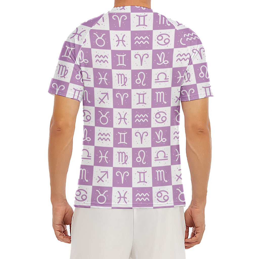 White And Purple Zodiac Signs Print Men's Short Sleeve Rash Guard