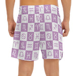 White And Purple Zodiac Signs Print Men's Split Running Shorts