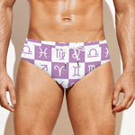 White And Purple Zodiac Signs Print Men's Swim Briefs