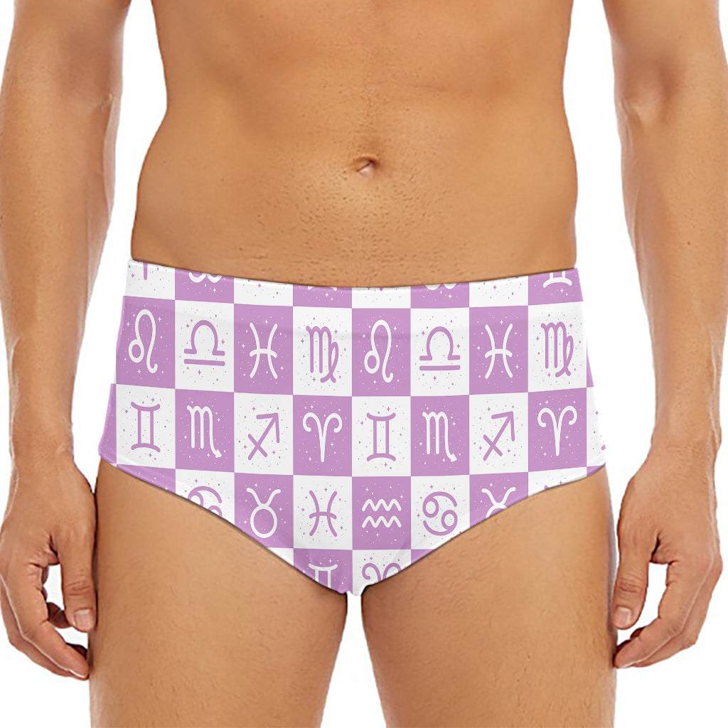 White And Purple Zodiac Signs Print Men's Triangle Swim Briefs