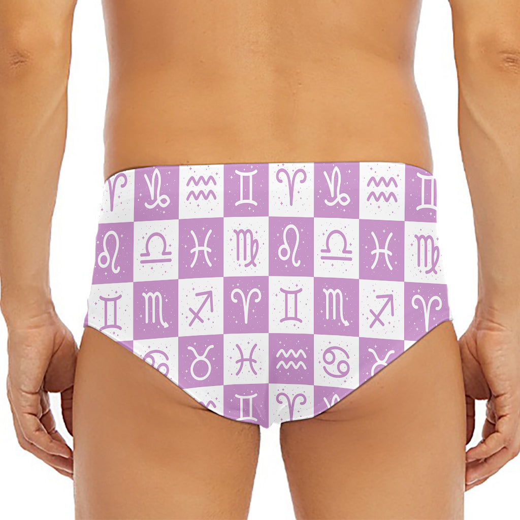 White And Purple Zodiac Signs Print Men's Triangle Swim Briefs