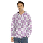 White And Purple Zodiac Signs Print Men's Velvet Pullover Hoodie