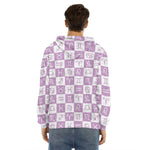 White And Purple Zodiac Signs Print Men's Velvet Pullover Hoodie