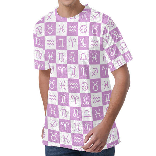 White And Purple Zodiac Signs Print Men's Velvet T-Shirt