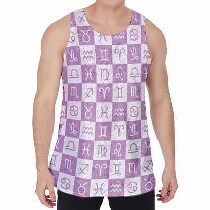 White And Purple Zodiac Signs Print Men's Velvet Tank Top