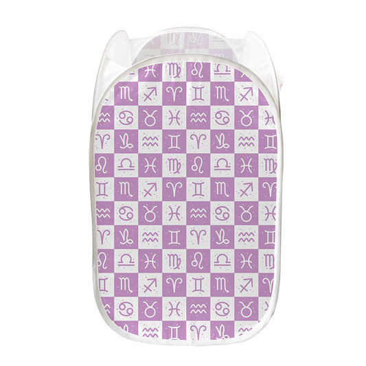 White And Purple Zodiac Signs Print Mesh Laundry Hamper