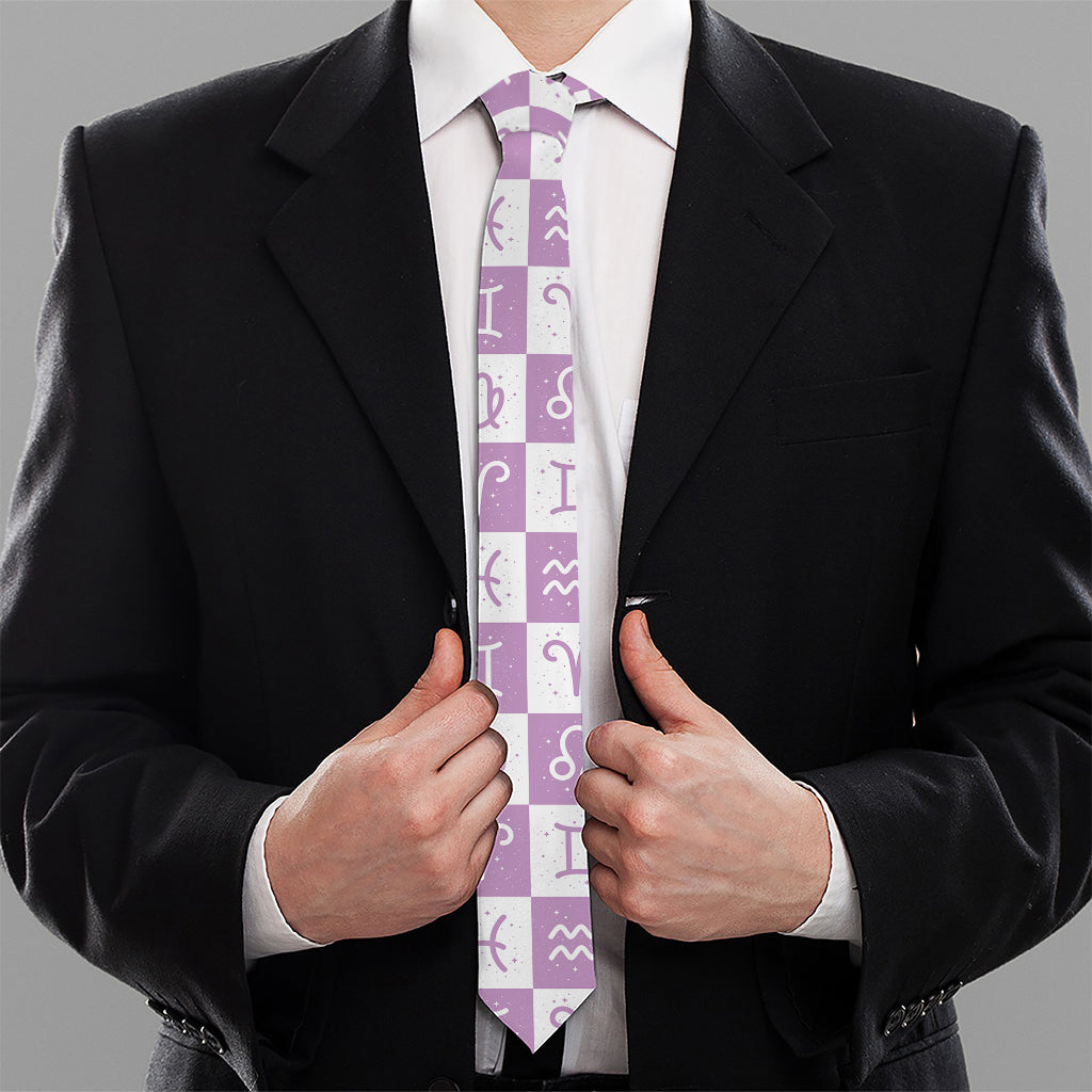 White And Purple Zodiac Signs Print Necktie