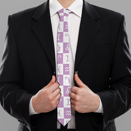 White And Purple Zodiac Signs Print Necktie