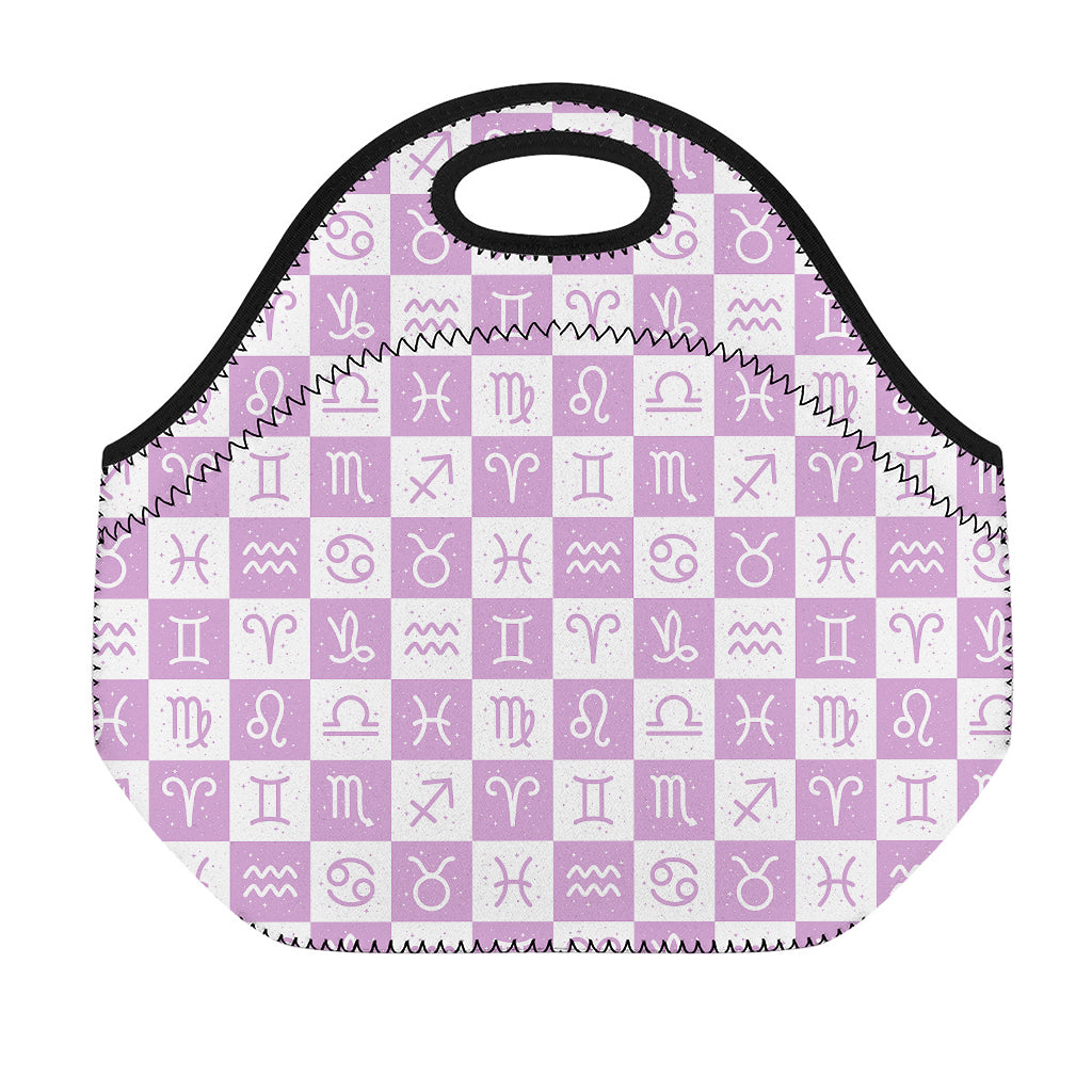 White And Purple Zodiac Signs Print Neoprene Lunch Bag