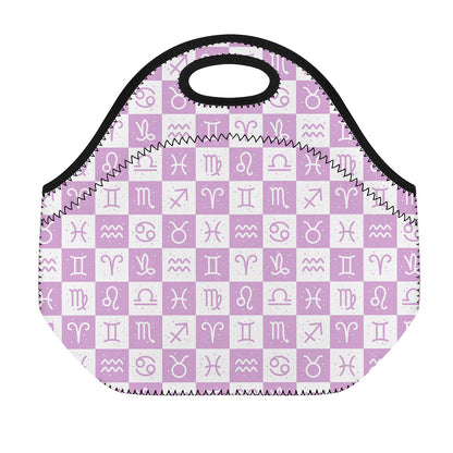 White And Purple Zodiac Signs Print Neoprene Lunch Bag