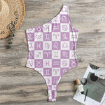 White And Purple Zodiac Signs Print One Shoulder Bodysuit