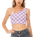 White And Purple Zodiac Signs Print One Shoulder Crop Top