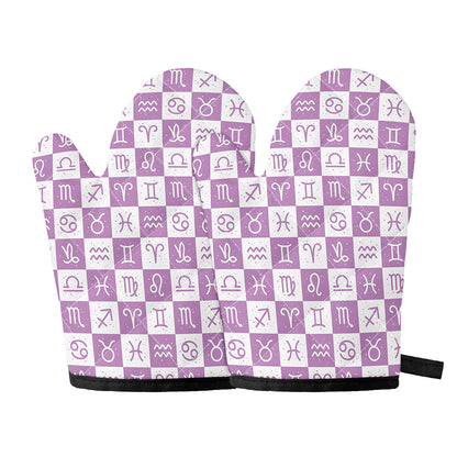 White And Purple Zodiac Signs Print Oven Mitts