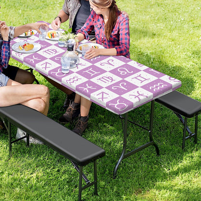 White And Purple Zodiac Signs Print Picnic Table Cover