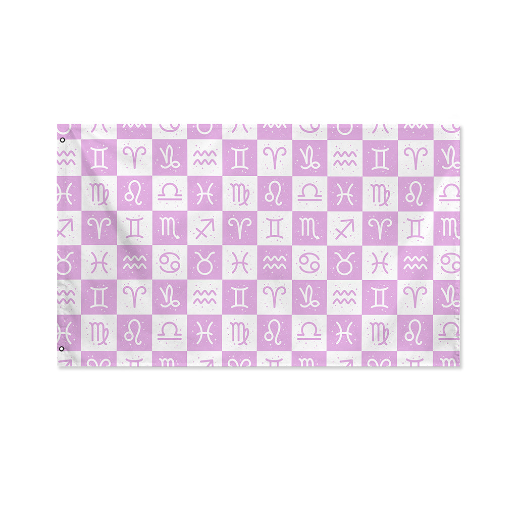 White And Purple Zodiac Signs Print Polyester Flag