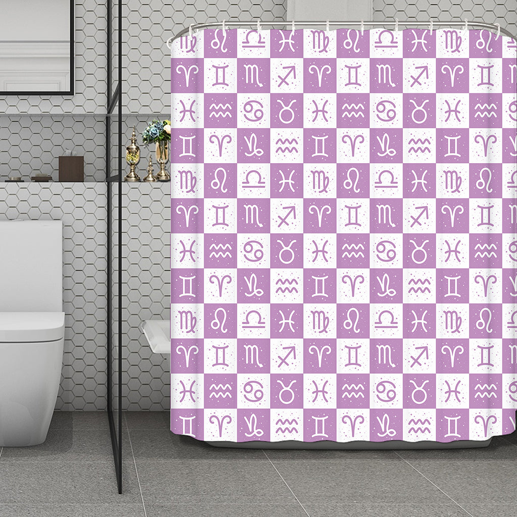 White And Purple Zodiac Signs Print Polyester Shower Curtain