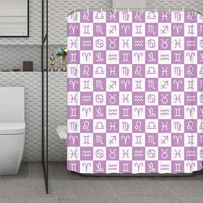 White And Purple Zodiac Signs Print Polyester Shower Curtain