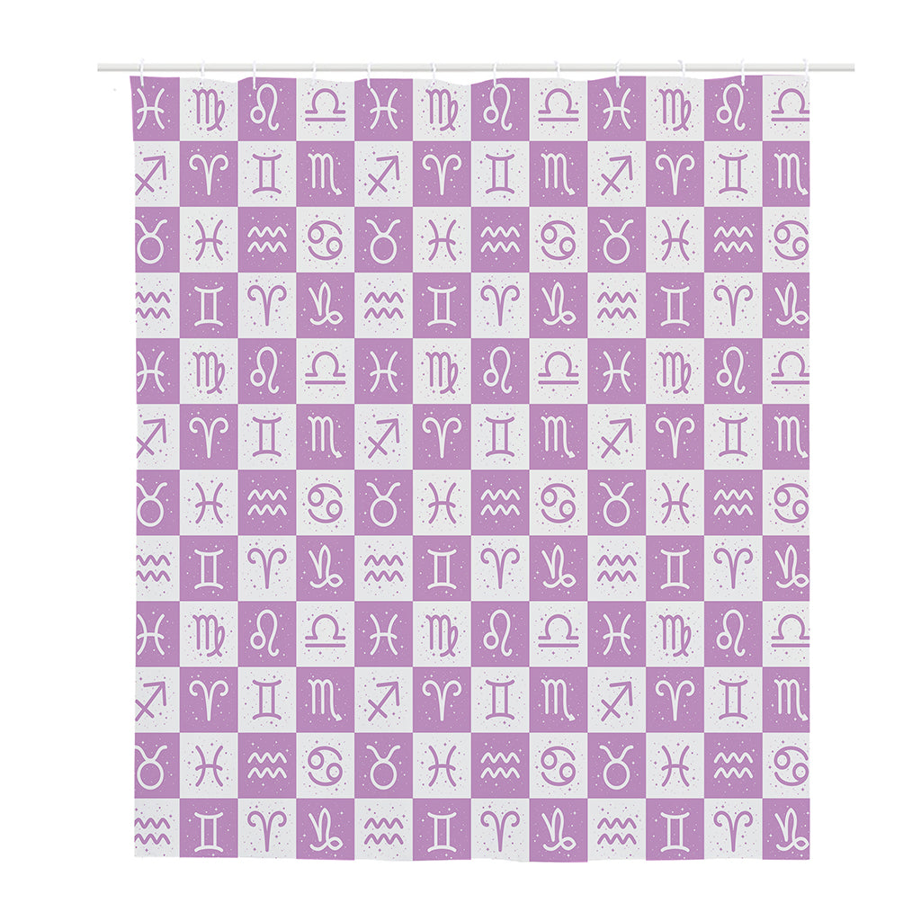 White And Purple Zodiac Signs Print Polyester Shower Curtain