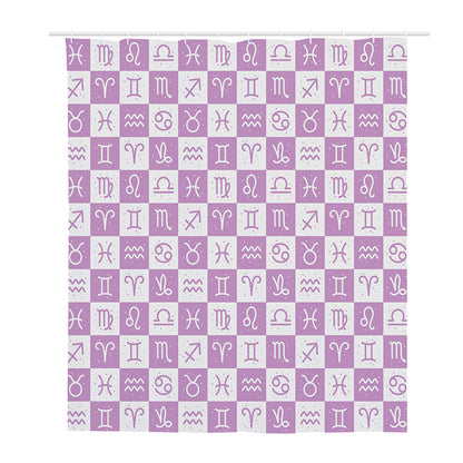 White And Purple Zodiac Signs Print Polyester Shower Curtain