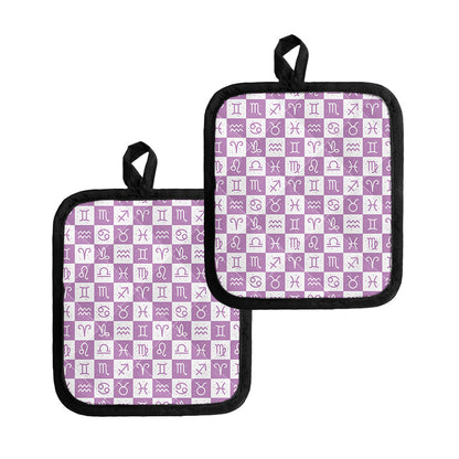 White And Purple Zodiac Signs Print Pot Holders