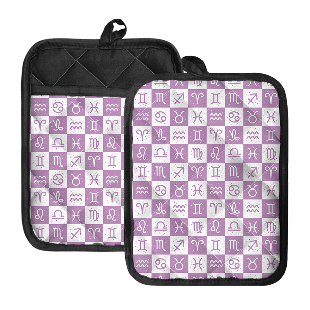 White And Purple Zodiac Signs Print Pot Holders With Pocket