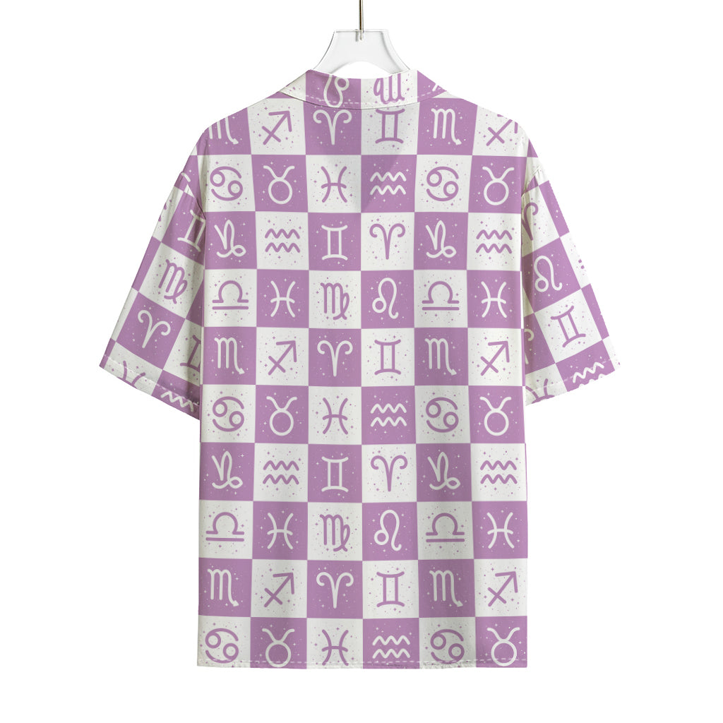 White And Purple Zodiac Signs Print Rayon Hawaiian Shirt