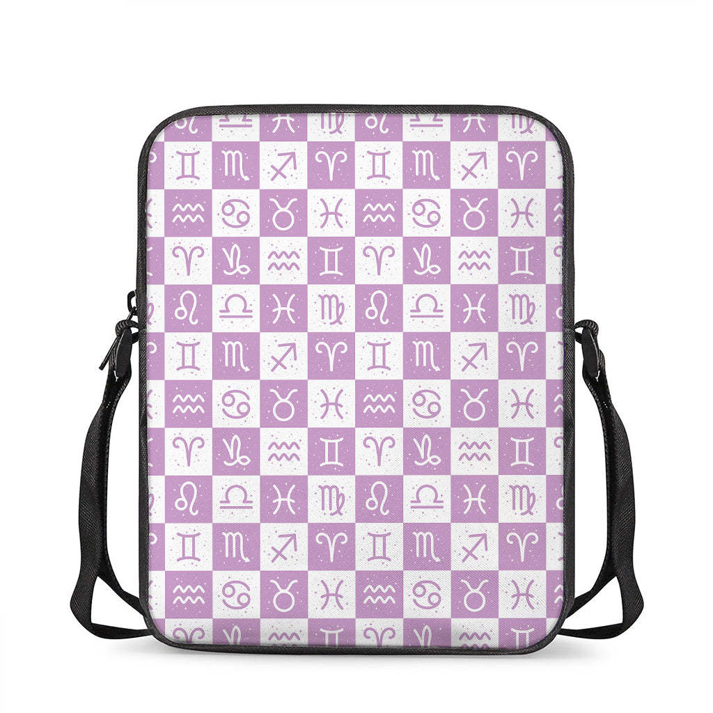 White And Purple Zodiac Signs Print Rectangular Crossbody Bag