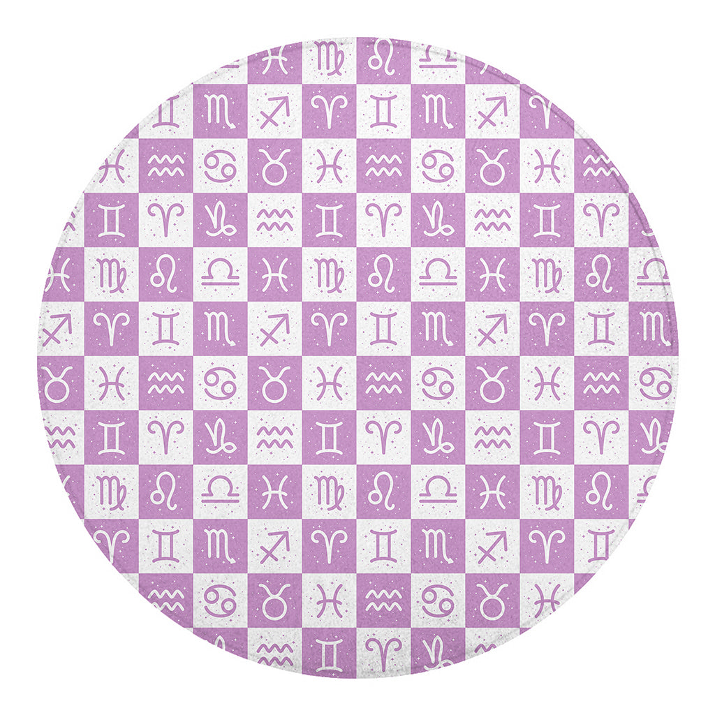 White And Purple Zodiac Signs Print Round Blanket