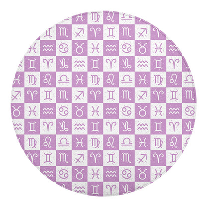 White And Purple Zodiac Signs Print Round Blanket