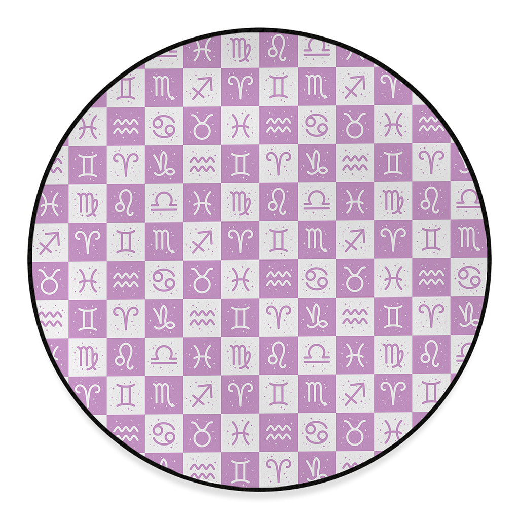 White And Purple Zodiac Signs Print Round Floor Mat