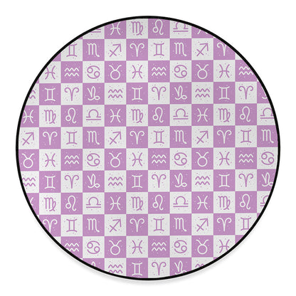 White And Purple Zodiac Signs Print Round Floor Mat