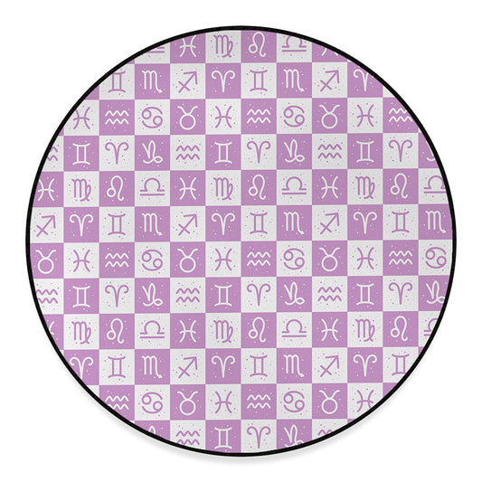White And Purple Zodiac Signs Print Round Floor Mat