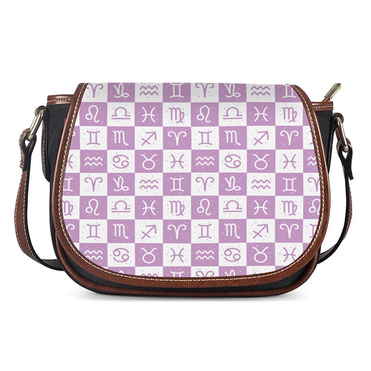 White And Purple Zodiac Signs Print Saddle Bag