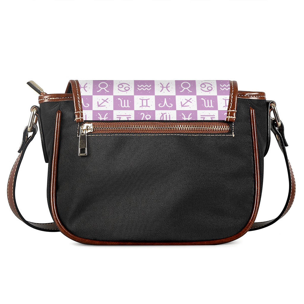 White And Purple Zodiac Signs Print Saddle Bag