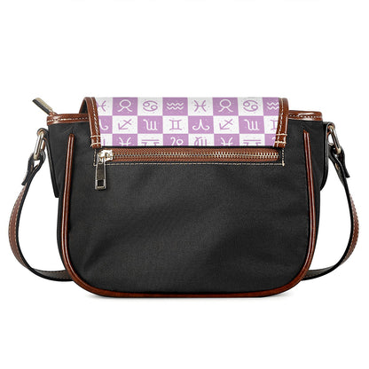 White And Purple Zodiac Signs Print Saddle Bag