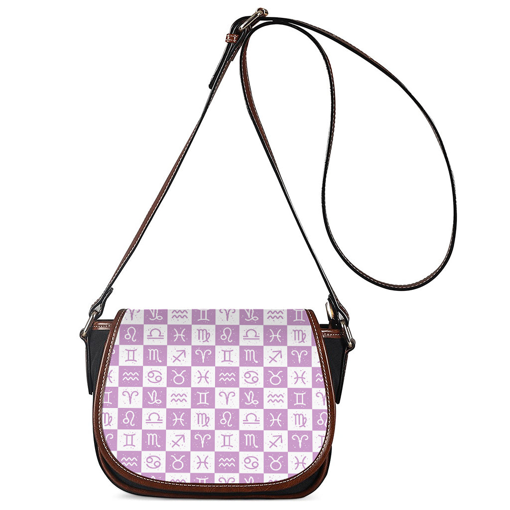 White And Purple Zodiac Signs Print Saddle Bag