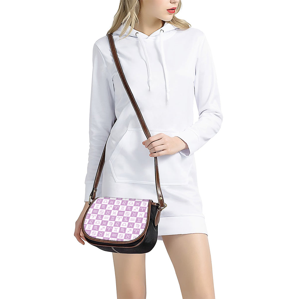White And Purple Zodiac Signs Print Saddle Bag