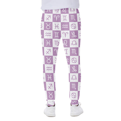 White And Purple Zodiac Signs Print Scuba Joggers