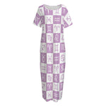 White And Purple Zodiac Signs Print Short Sleeve Long Nightdress