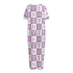 White And Purple Zodiac Signs Print Short Sleeve Long Nightdress
