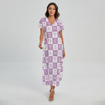 White And Purple Zodiac Signs Print Short Sleeve Maxi Dress