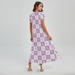 White And Purple Zodiac Signs Print Short Sleeve Maxi Dress