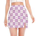 White And Purple Zodiac Signs Print Side Slit Mini Skirt